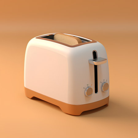 Toaster with toasted bread isolated on orange background. 3d renderの素材