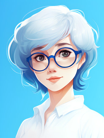 Beautiful young woman with blue hair and glasses. Vector illustration.の素材