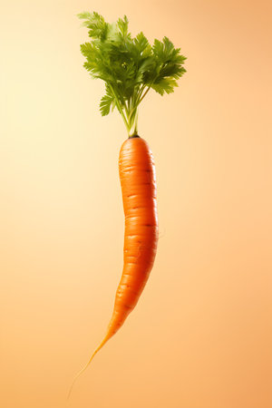 Carrot with green leaves isolated on orange background. 3d illustrationの素材