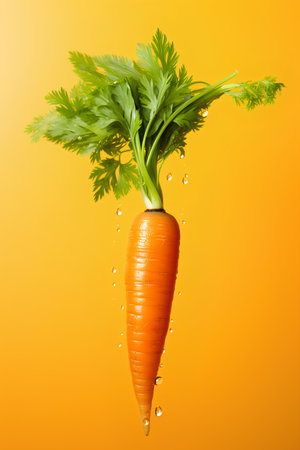 Carrot with water drops isolated on orange background. Healthy food conceptの素材