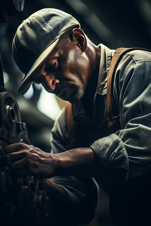Mechanic repairing a car in auto repair shop. Car service industry.の素材