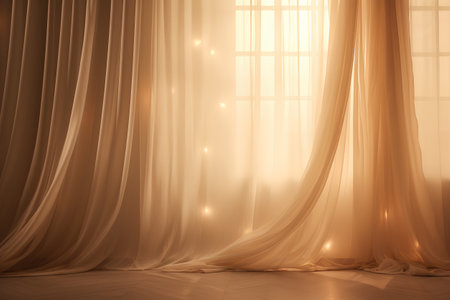 Curtain with golden drapery. 3d render illustration.の素材