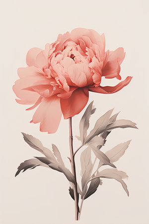 Peony flower on a white background. Vintage style toned.の素材
