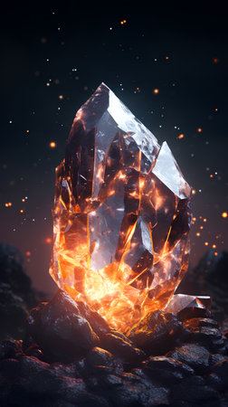 Ice crystal on the rock. 3d illustration. Space background.の素材