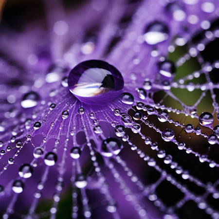 Water droplets on spider web with bokeh background. Macroの素材