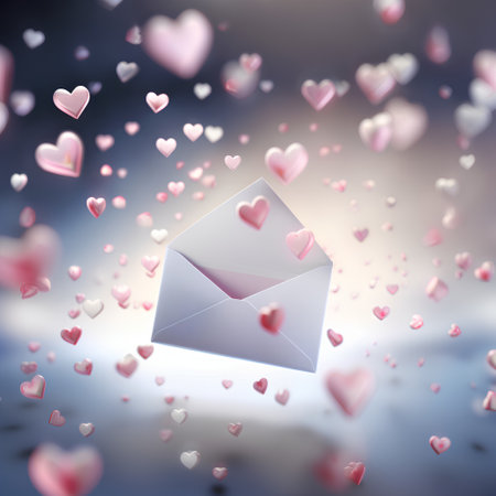Love letter with hearts. Valentines day concept. 3D renderingの素材