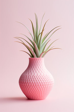3d illustration of a pink vase with succulent plant.の素材