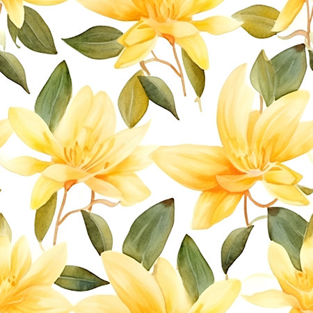 Seamless pattern with watercolor yellow flowers. Hand-drawn illustration.の素材