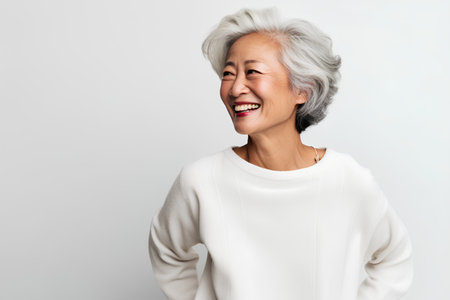 Portrait of a happy senior asian woman smiling and looking at cameraの素材