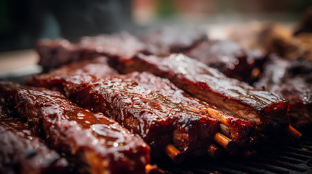 Beef ribs grilled on barbecue grill. Barbeque meat.の素材