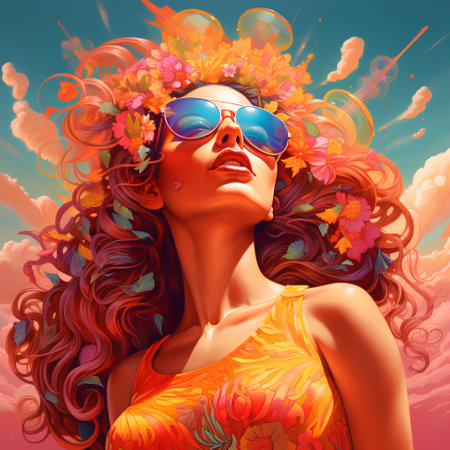 Beautiful girl with wreath of flowers on her head. Vector illustration.の素材