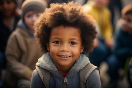 Portrait of a cute african american little boy with curly hairの素材