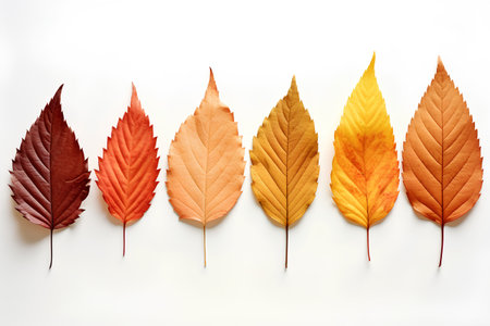 Autumn leaves isolated on white background. Colorful autumn leaves.の素材