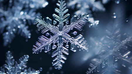 Snowflakes on a dark blue background. 3D illustration.の素材