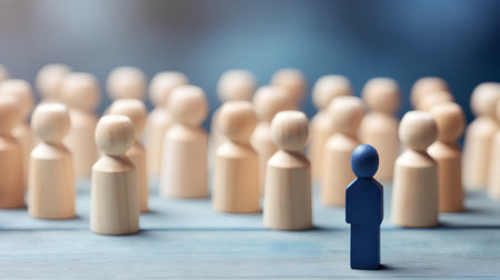 Leadership concept. Businessman stands in front of crowd of people.の素材