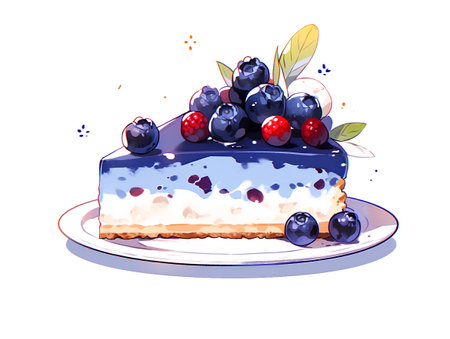 Blueberry cheesecake. Vector illustration of a piece of cake with berries.の素材