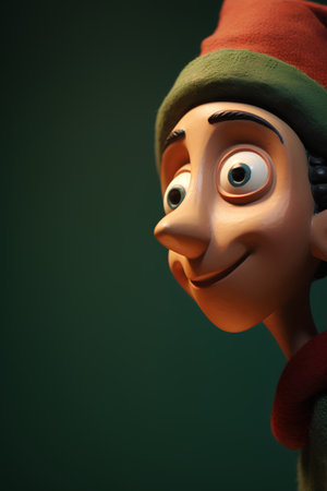 3d rendering of a christmas elf isolated on a green backgroundの素材