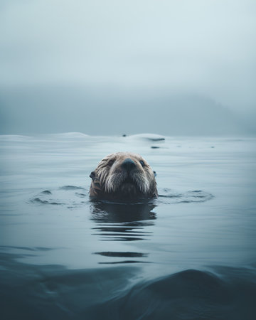 Sea otter swimming in the sea. Wildlife scene from nature.の素材