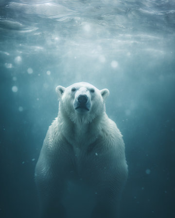 White polar bear swimming underwater in the ocean. 3d rendering.の素材