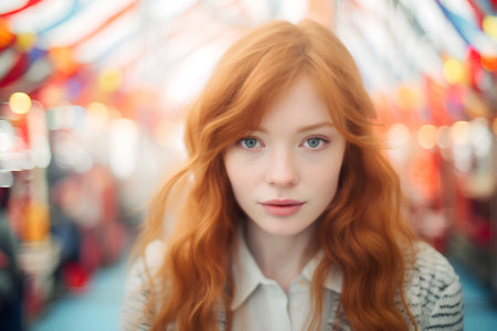 Portrait of a beautiful red-haired girl with frecklesの素材