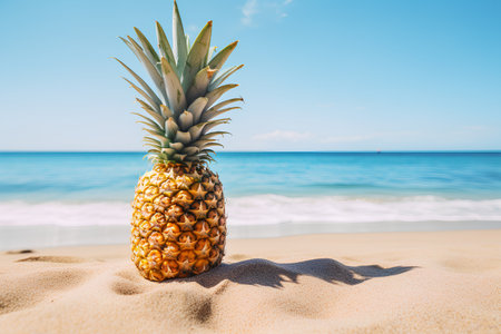 Pineapple on the beach. Vacation and travel concept.の素材