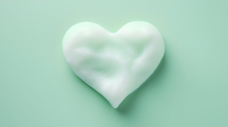 3d render of a white heart made of soap foam on a green backgroundの素材