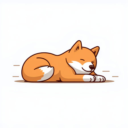 Cute cartoon shiba inu lying on the floor. Vector illustration.の素材