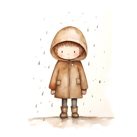 Cute little boy in a raincoat. Watercolor illustration.の素材