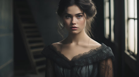 Portrait of a beautiful young woman in the interior. Beauty, fashion.の素材