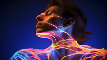 3D Illustration of a Female Feeling the Pain in the Neckの素材