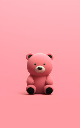 Cute teddy bear sitting on pink background. 3d renderingの素材