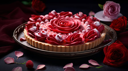 Tart with red roses on a dark background. Toned.の素材