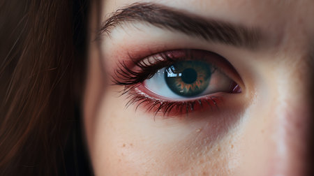 Close up shot of beautiful woman's eye with long eyelashes.の素材
