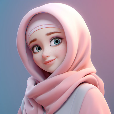 Muslim girl in a pink veil. 3d rendering, 3d illustration.の素材