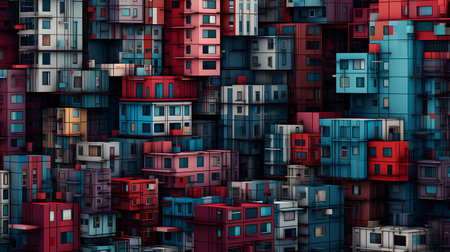 Seamless pattern of multicolored buildings. Vector illustration.の素材