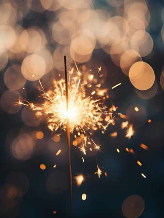 Christmas and New Year party sparkler on bokeh background.の素材
