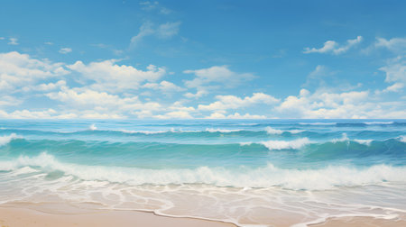 beautiful beach and tropical sea under blue sky with white clouds.の素材