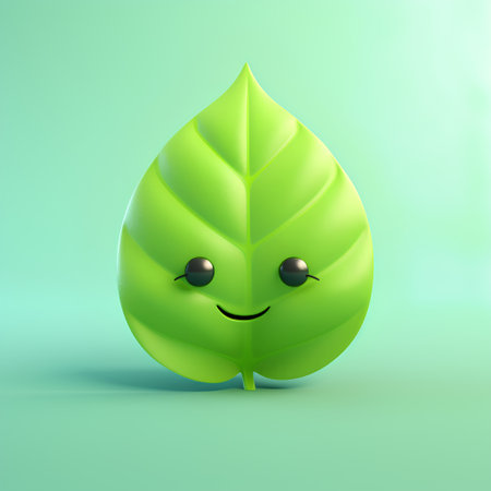 Green leaf character. Eco friendly concept. Realistic vector illustration.の素材