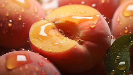 Fresh ripe plums with water drops, closeup. Healthy food backgroundの素材