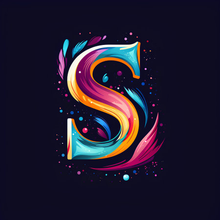 S letter   with colorful paint splash and feathers, vector template elements for your application or corporate identity.の素材