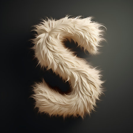Fur font. 3d rendering of fur letter S isolated on black backgroundの素材