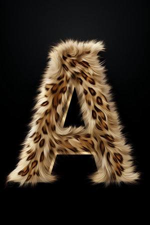 khaki fur letter A isolated on black background - 3d renderingの素材