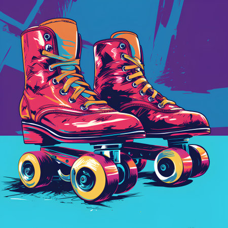 Retro roller skates. Vector illustration of a vintage skatesの素材
