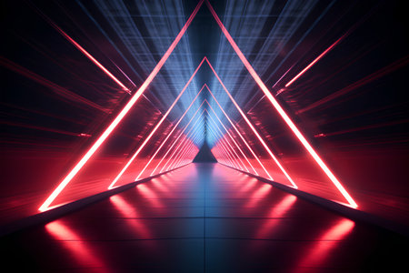 3d render, abstract background, neon lights, tunnel, corridorの素材