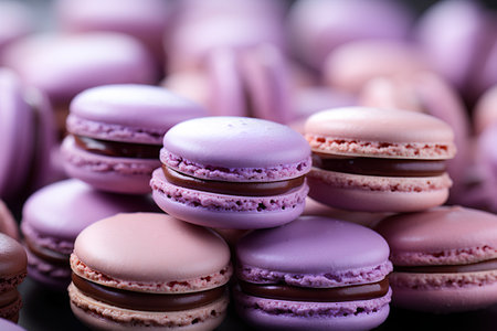 Macaroons in different colors on a dark background. Toned.の素材