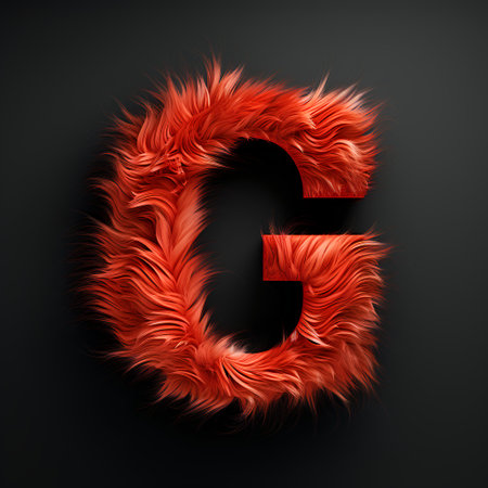 Vector red fur letter G isolated on black background. 3d renderingの素材