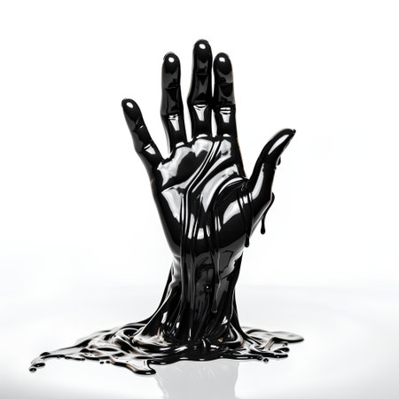 Black plastic hand on a white background. 3d render. Conceptual image.の素材