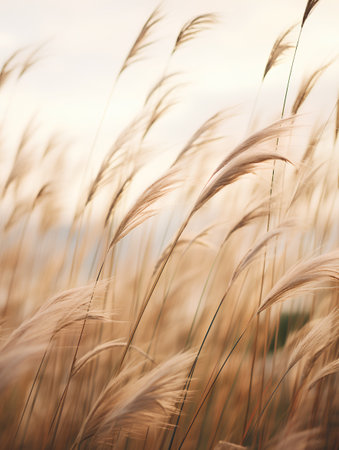 Close up of reed grass at sunset. Beautiful nature background.の素材
