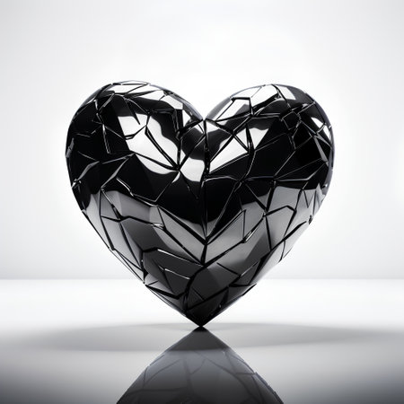Black heart on a white background. 3d rendering. Computer digital drawing.の素材