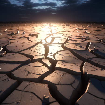 Dry land with cracked ground. Global warming concept. 3d renderの素材